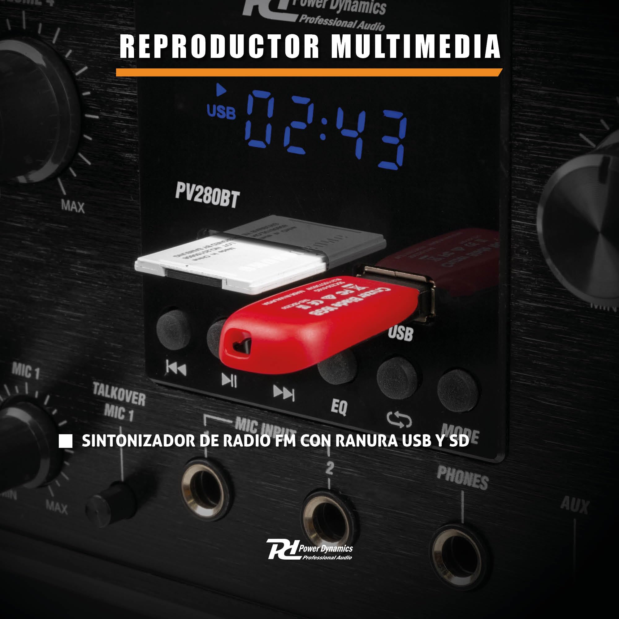 Power Dynamics PV280BT Amplificador de Audio multizona de 8 Zonas y 100 W, Amplificador multihabitación con Bluetooth, Reproductor MP3 USB/SD, Entrada óptica, Amplificador de Audio doméstico