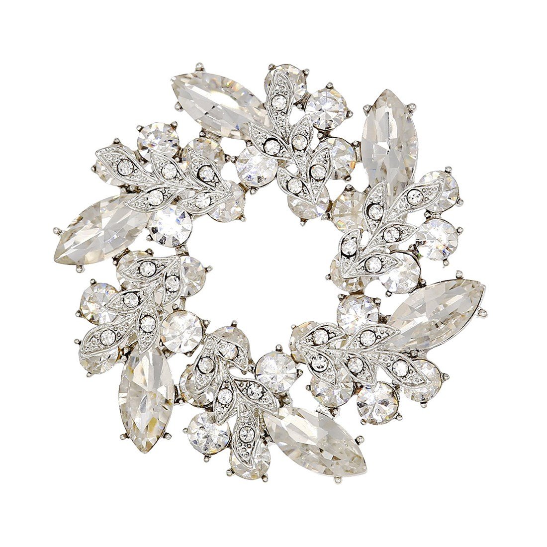 XIAOTAI SHINYTIME Rhinestone Crystal Brooch pin Wreath Silver-Tone for Women Bridal and Wedding or Party Clothing Christmas Embellishments (UKJ012)
