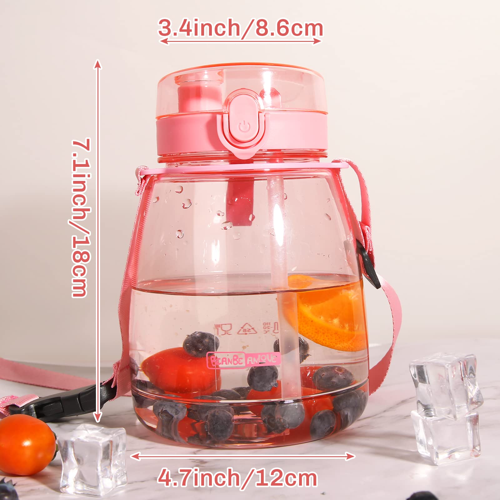 Wasserflasche mit Strohhalm 1275 ml rosa Kawaii ästhetische Wasserflasche für Frauen niedliche Wasserflaschen mit zwei Möglichkeiten Wasser zu trinken geeignet für Reisen lange Distanzen