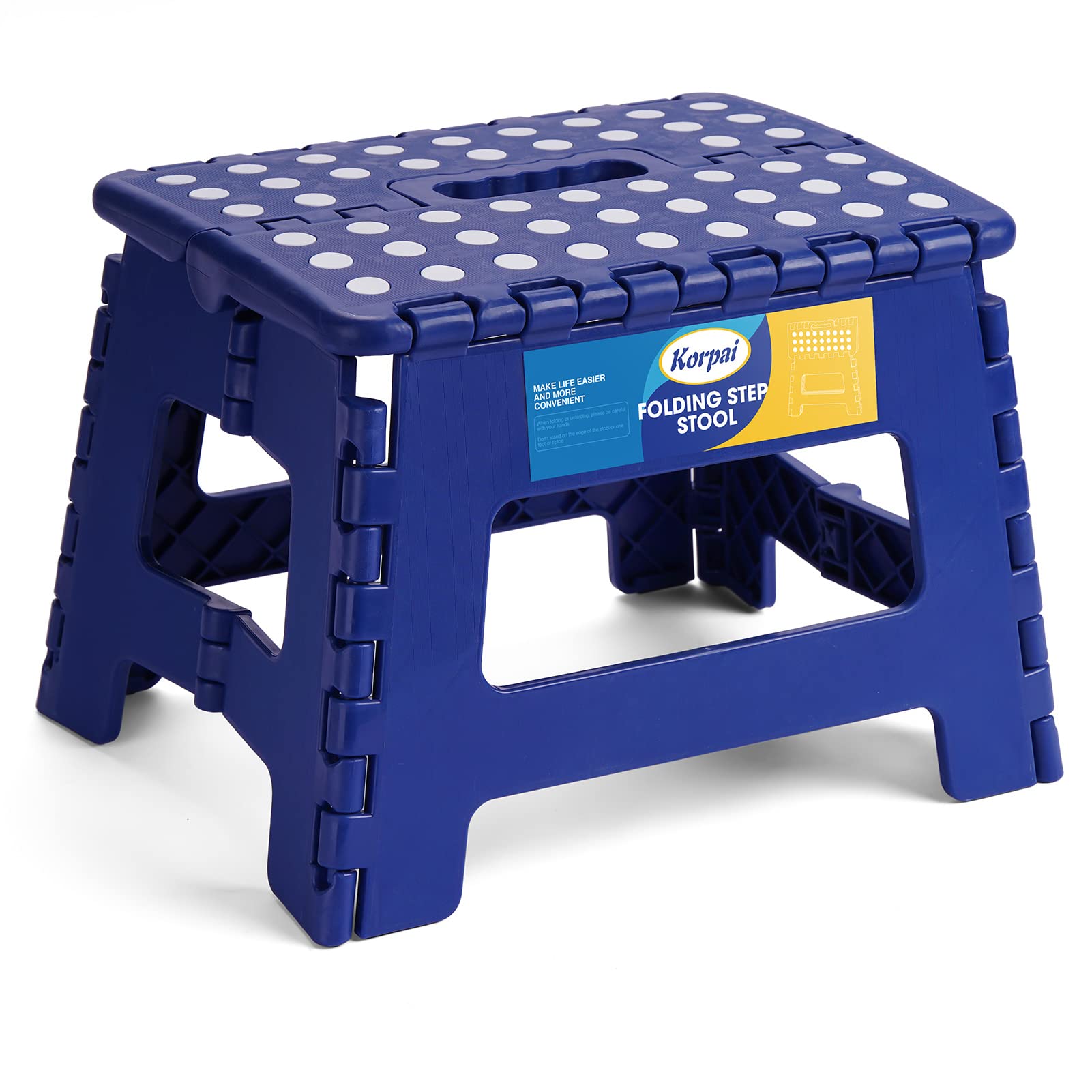 Korpai 9" Folding Step Stool for Adults and Kids Holds Up to 300 lbs,Non-Slip Folding Stools with Portable Handle, Compact Plastic Foldable Step Stool for Bathroom,Bedroom, Kitchen,Royal Blue,1PC