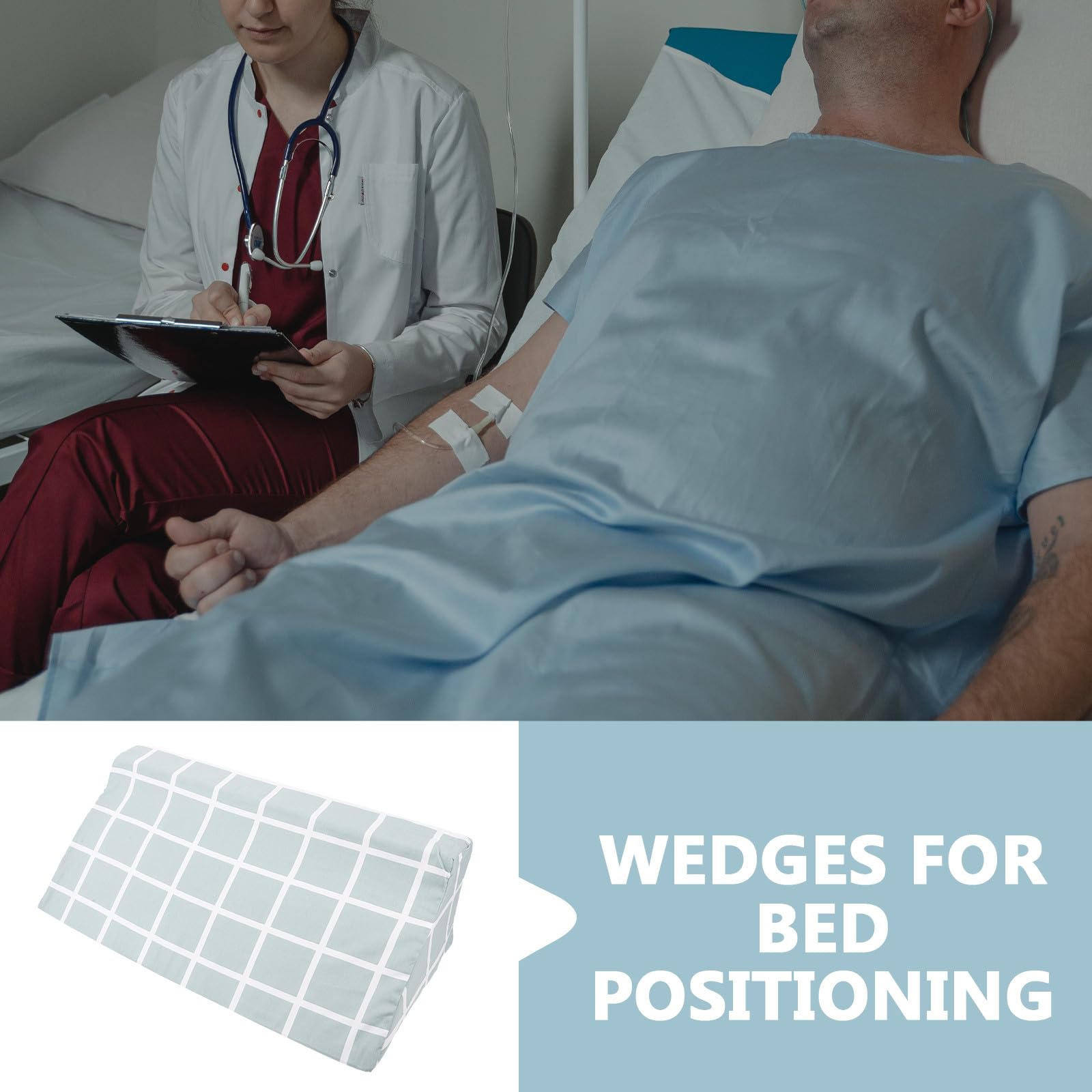 Ciieeo Cuscino a Cuneo Triangolare per Posizione del Corpo, Supporto Laterale per Pazienti, Cuscino Letto in Schiuma ad Alta Densità 50X25X15 CM Cerniera Lavabile, Ausilio per Ospedale e