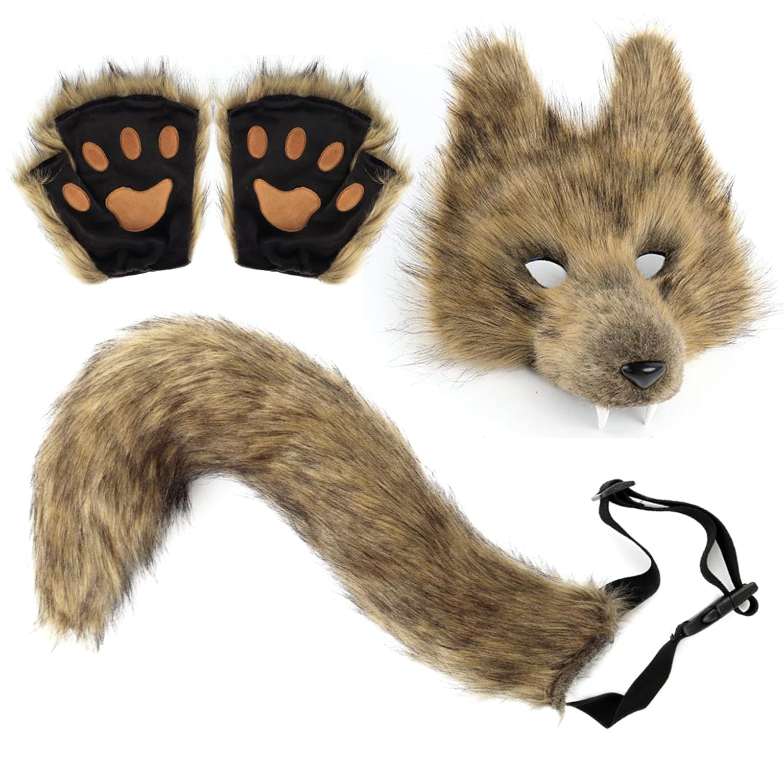 Hnsphui Wolf Costume Set, Faux Wolf Dress Up Accessories, Cosplay Animal Outfit Fancy Dress Accessories For Fashion Show Stage Performance Masquerade Carnival Christmas