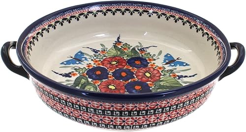 Miniatura 7 de Cazuela redonda de sauce de cerámica pulida con rosas azules con asas