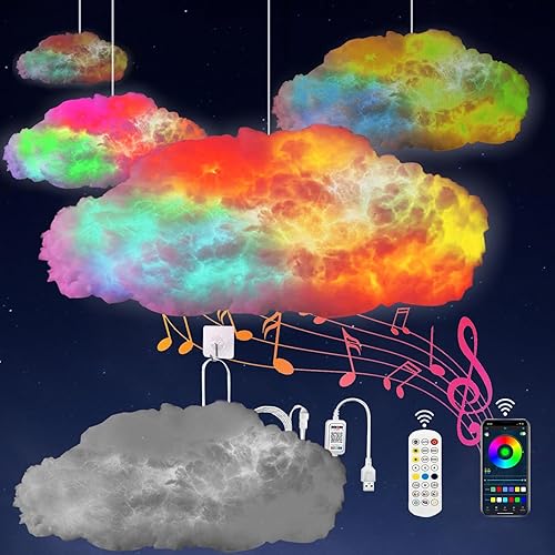 TOHUNZO Luces LED de nube para dormitorio, kit de iluminación nocturna creativa multicolor, sincronización de música con aplicación, tira de luces