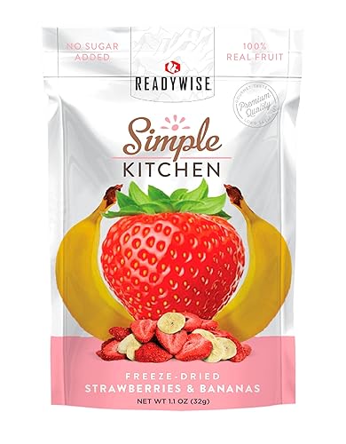 READYWISE - Cocina simple, fresas y plátanos liofilizados, paquete de 1, vegetariano, sin gluten, aperitivos, fresas, plátano, frutas secas, pre disponible en Yaxa Guatemala