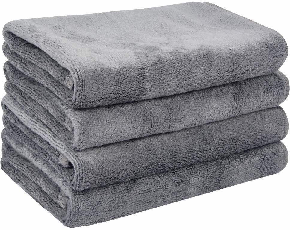 BINDIAN Microfiber Hand Towels Set of 4 Grey | 40x40 cm Soft Quick Dry Face Towels for Home, Gym, Travel, Kitchen, Cleaning | Super Absorbent, Lightweight, Reusable, Lint-Free, Skin-Friendly