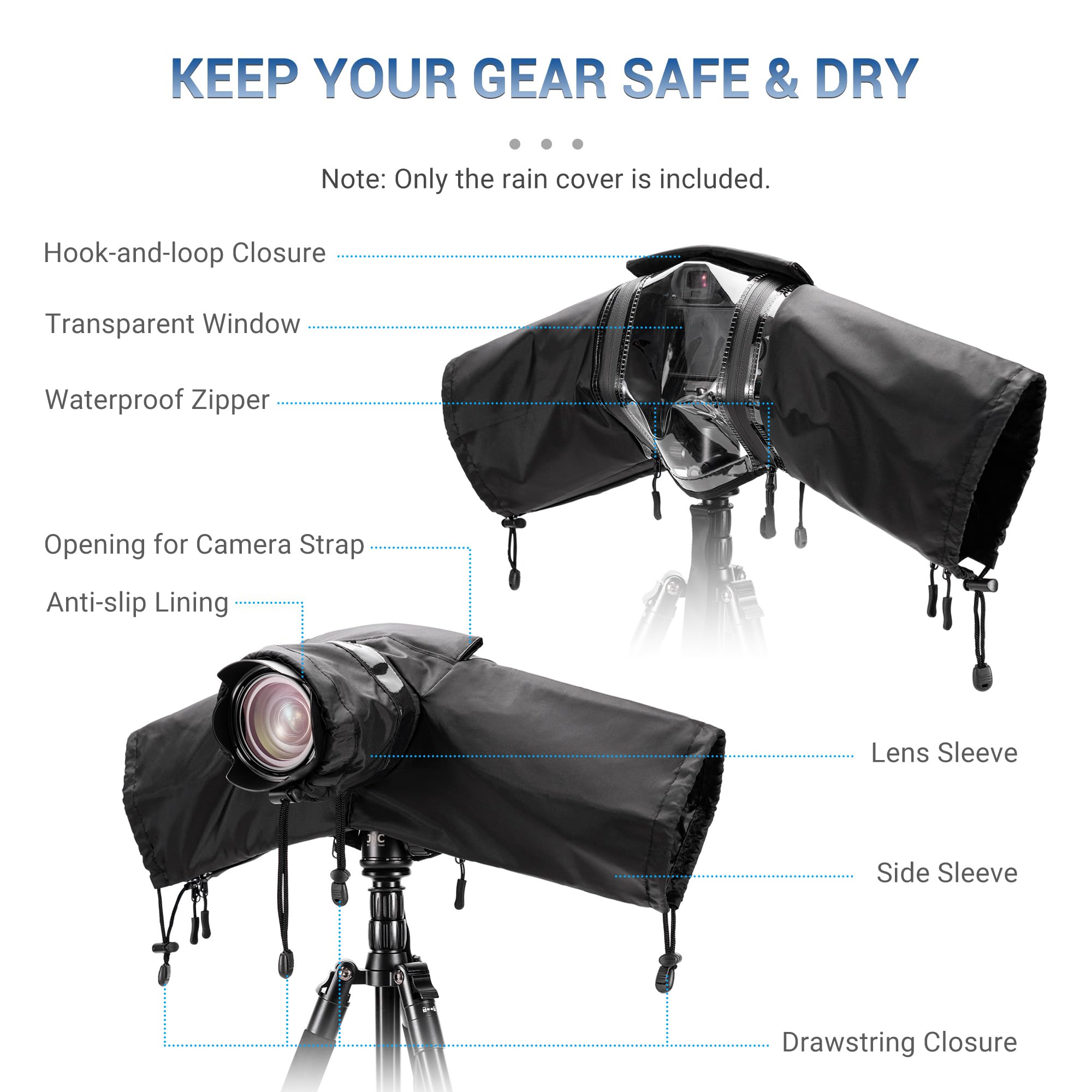 Protection Pluie Appareil Photo, Design Amélioration de la Fenêtre Transparente Zippée, Noir en Nylon pour Housse de Pluie pour Appareil Photo Compatible avec Canon Sony Nikon DSLR