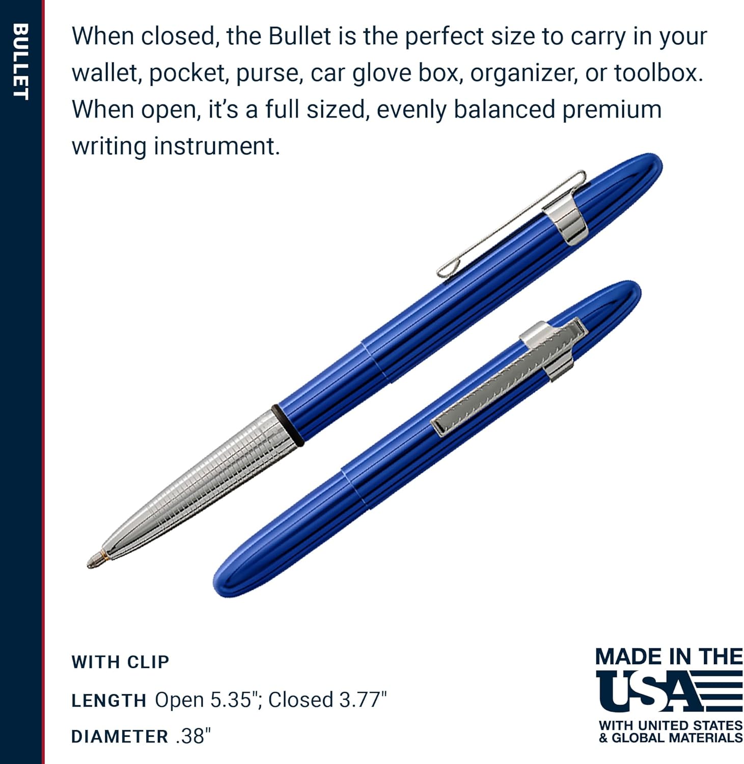 Fisher Space Pen Blue Moon Bullet Pen, Pressurized Ballpoint Pen, Compact Size, Writes Upside Down, Extreme Temperatures, Smooth Black Ink, Medium Point, Pocket Clip, Gift Box, Made in the USA