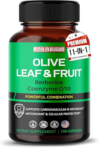 Premium Olive Leaf & Fruit CoQ10, Berberine, Magnesium, Vitamin K2 & ALA  Supports Cardiovascular, Metabolic & Antioxidant Health  150 Capsules