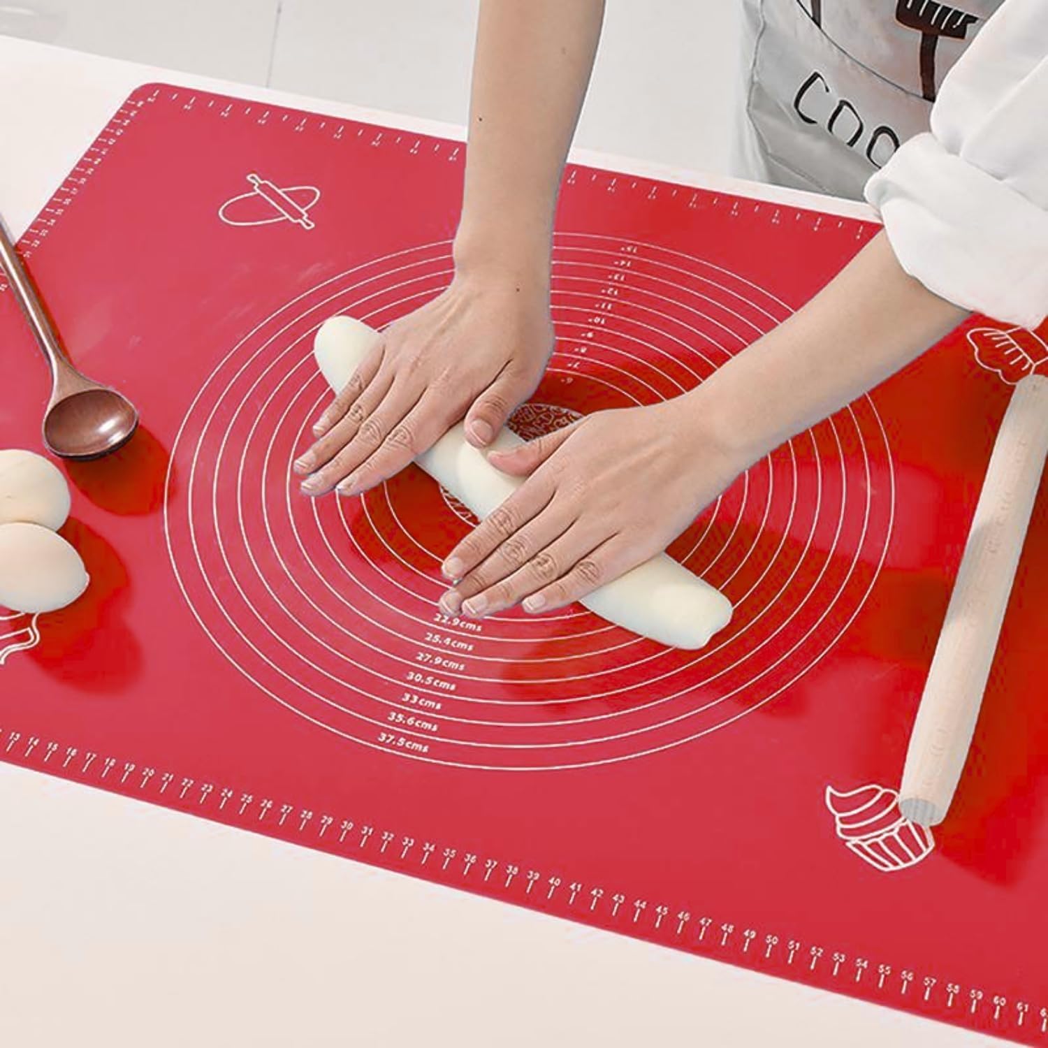 Lukzer Non-Stick Silicone Baking Mat with Measurements for Fondant Pastry Dough Roti Chapati & Pizza | Reusable Kneading Rolling Sheet Easy to Clean Food Grade 50 x 40 cm (Red)