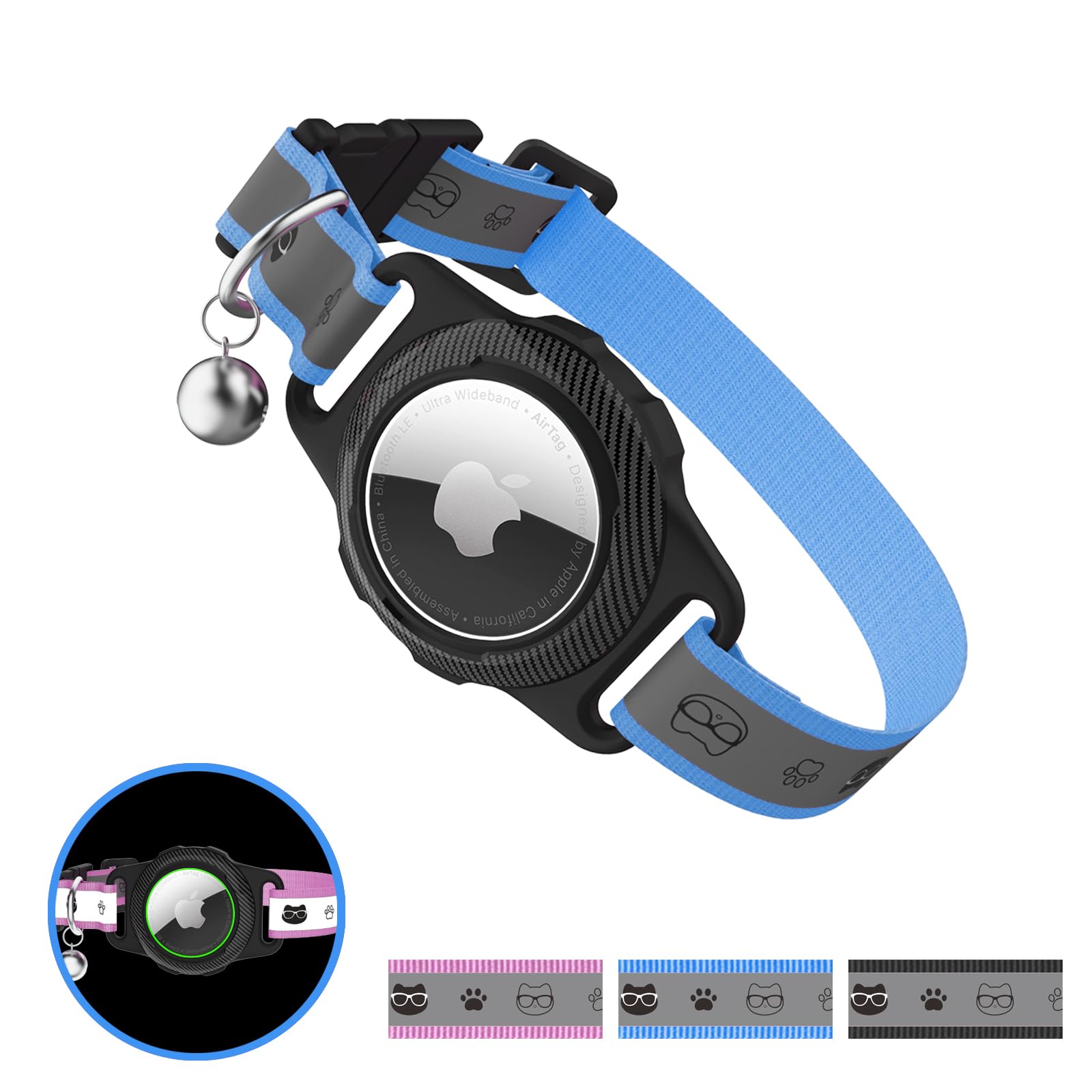 3 PACKS Luminous AirTag Cat Collar, IPX8 Waterproof Reflective AirTag
