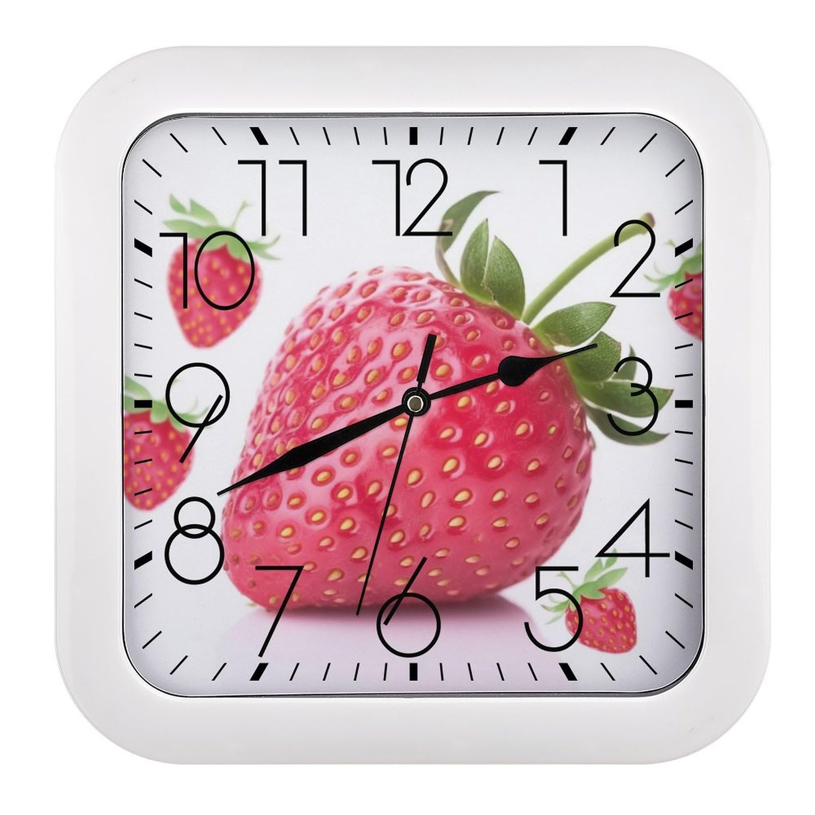 NTVOWPZO 10 Inch Wall Clock Strawberry Battery Operated Wall Clocks Silent Non-Ticking Square Wall Clock for Living Room Kitchen Home Office Wall Decorative Clocks