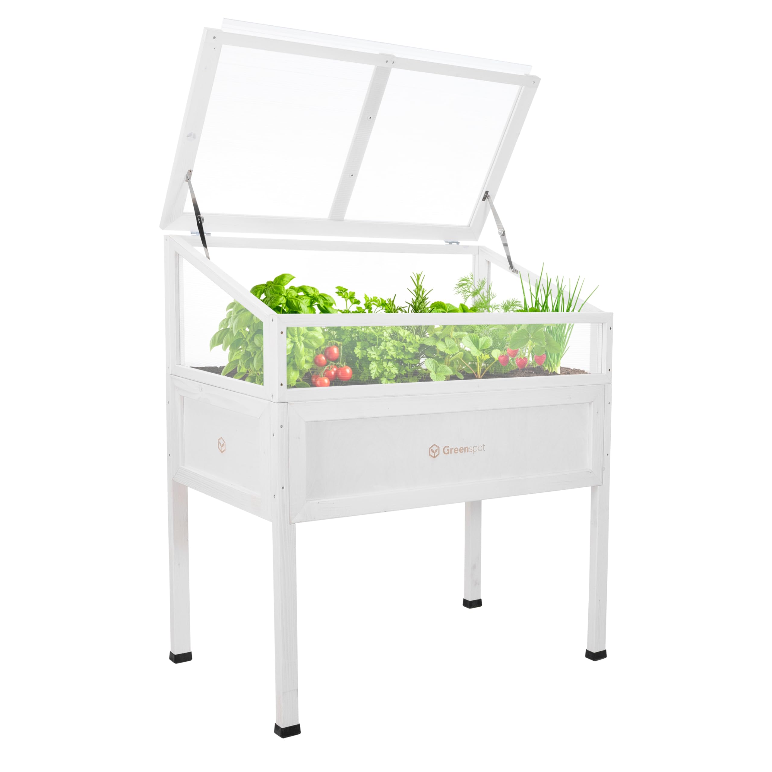 Greenspot - Mini Szklarnia z Pokrywą - na Balkon i Taras - Szklarnia na Podwyższeniu, Podwyższona Grządka - 110x55x120cm - z Drewna - Inspekt z Osłoną, na Wysokich Nogach - Vintage Biała