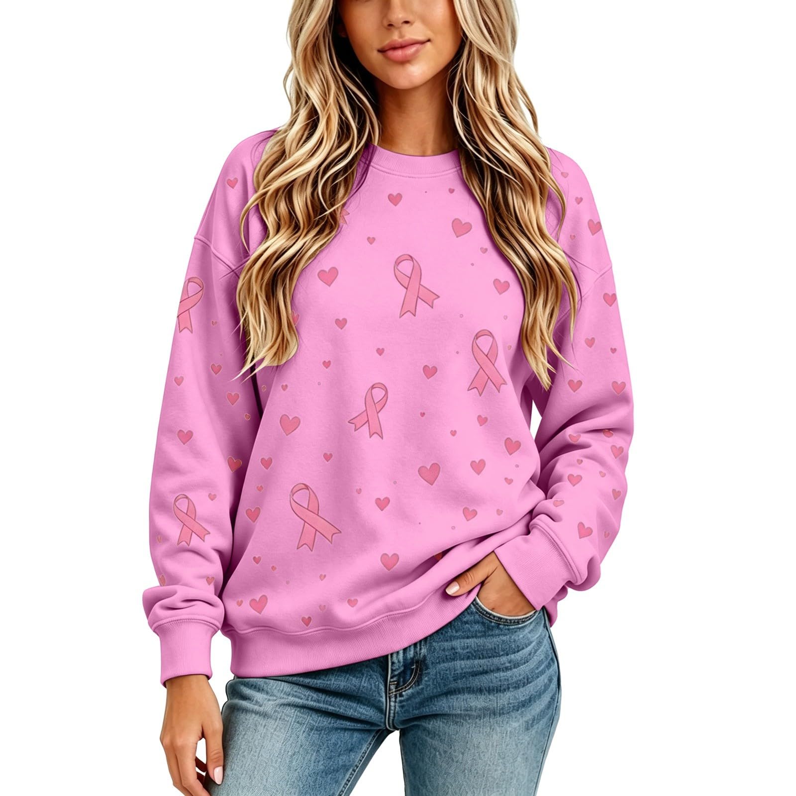 Sudadera Informal Holgada de Manga Larga sin Capucha para Mujer, con estamp