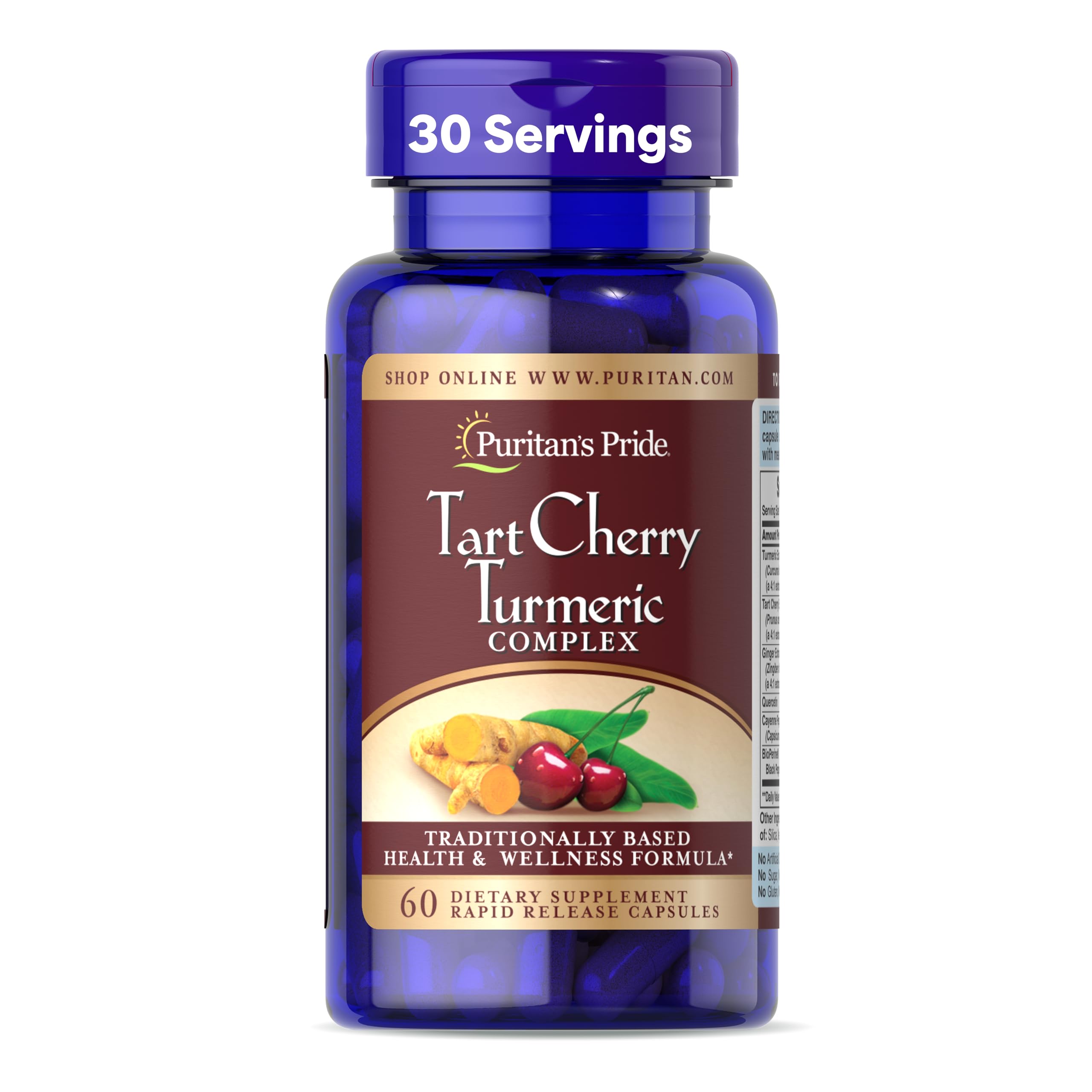 Puritan's Pride Tart Cherry Turmeric Complex, Dietary Supplement for Antioxidant Health, 60 Rapid Release Capsules