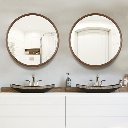 Miniatura 41 de WallBeyond Espejo redondo de madera de 24 pulgadas, espejo de pared circular para baño, espejo de pared redondo para decoración de pared, tocador