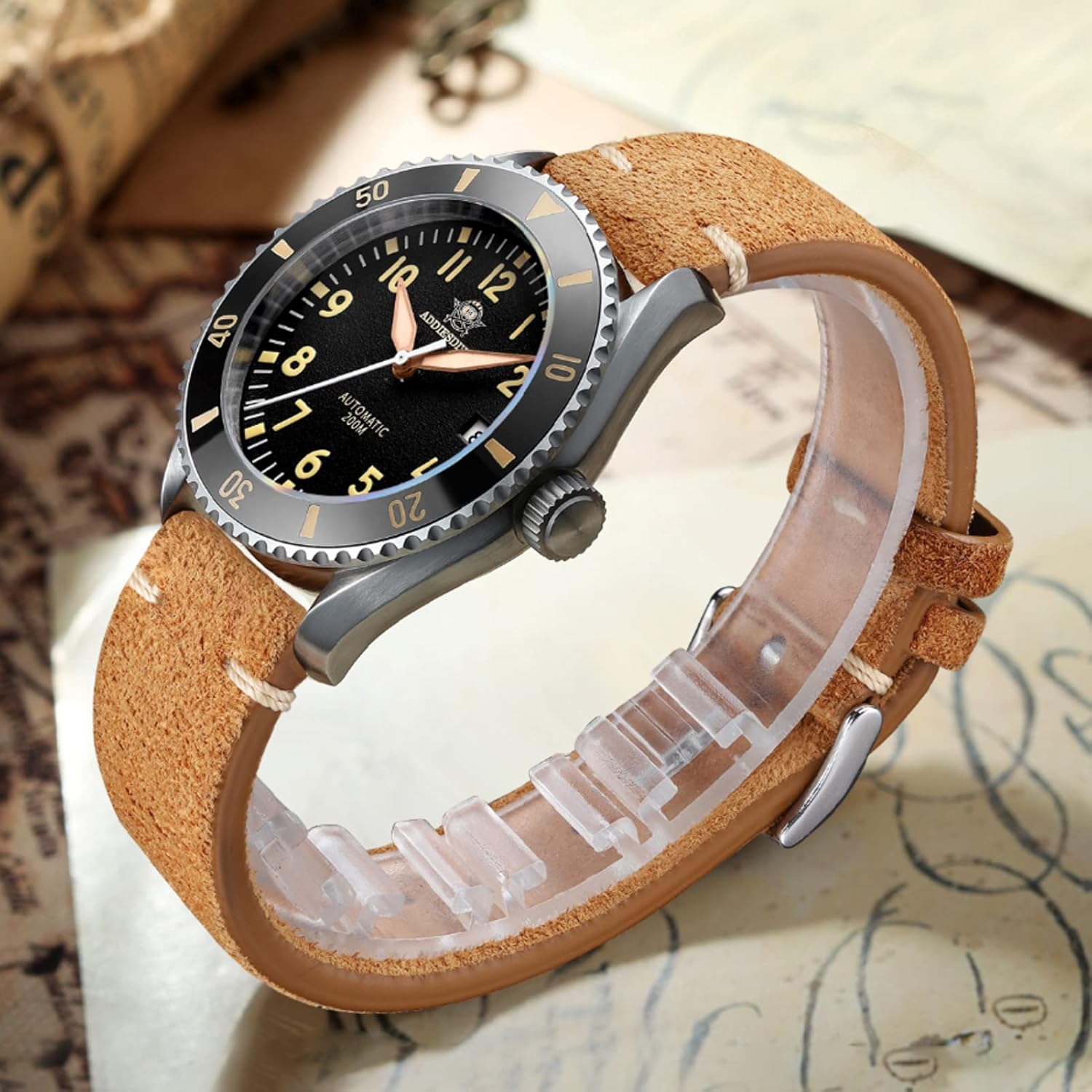 ADDIESDIVE Orologi Pilot Automatic Uomo Diver 200M Quadrante Nero Strutturato Vetro Zaffiro Sintetico Curvo Su Entrambi Lati ADDIESDIVE Orologi Pilot Automatic Uomo Diver 200M Quadrante Nero Strutturato Vetro Zaffiro Sintetico Curvo Su Entrambi Lati