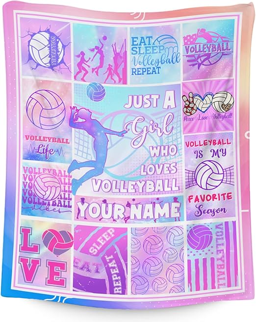 Custom Volleyball Blanket - 30x40 Inches Sports Throw Blanket for Kids - Pink Soft Fuzzy Blankets for Couch & Office