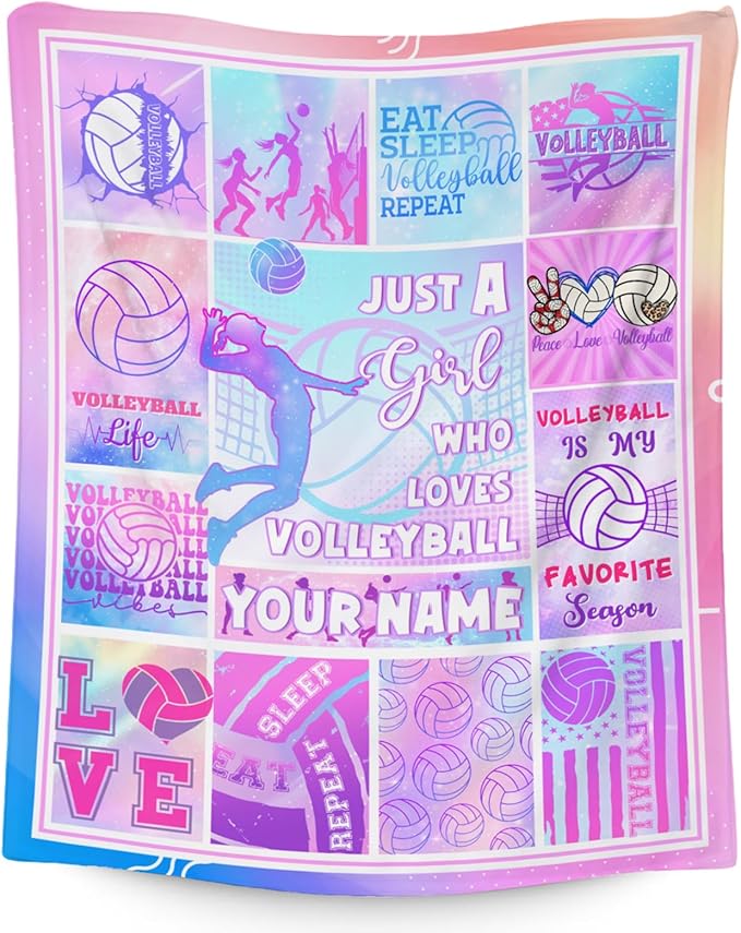 Custom Volleyball Blanket - 30x40 Inches Sports Throw Blanket for Kids - Pink Soft Fuzzy Blankets for Couch & Office