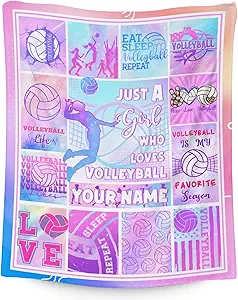 Custom Volleyball Blanket - 30x40 Inches Sports Throw Blanket for Kids - Pink Soft Fuzzy Blankets for Couch & Office