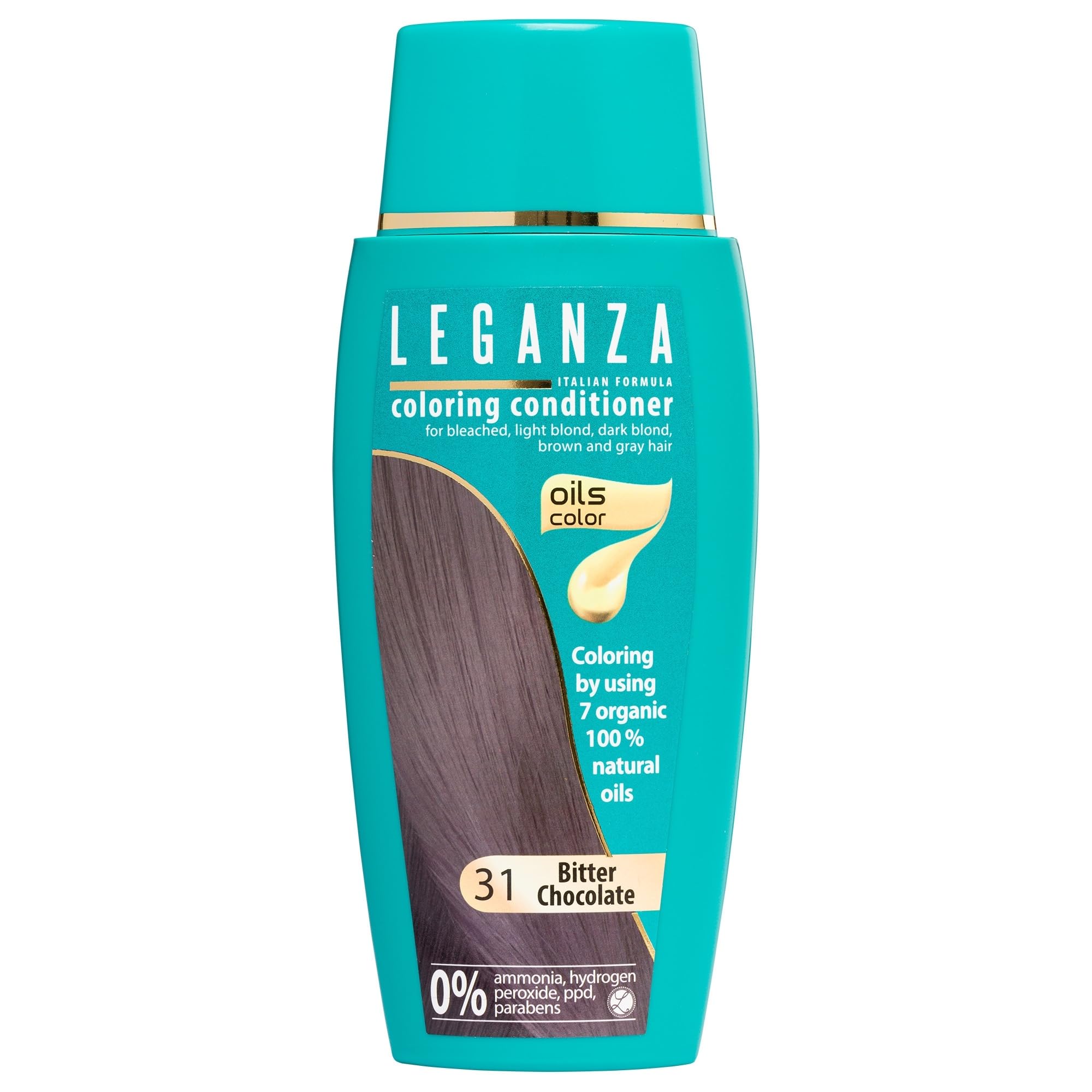 LEGANZA | Bálsamo Colorante Natural para el Cabello Color Chocolate Oscuro Nº 31 | Tinte Sin Amoniaco | Enriquecido con Aceites Naturales | baño de color | cubre canas | 150ML