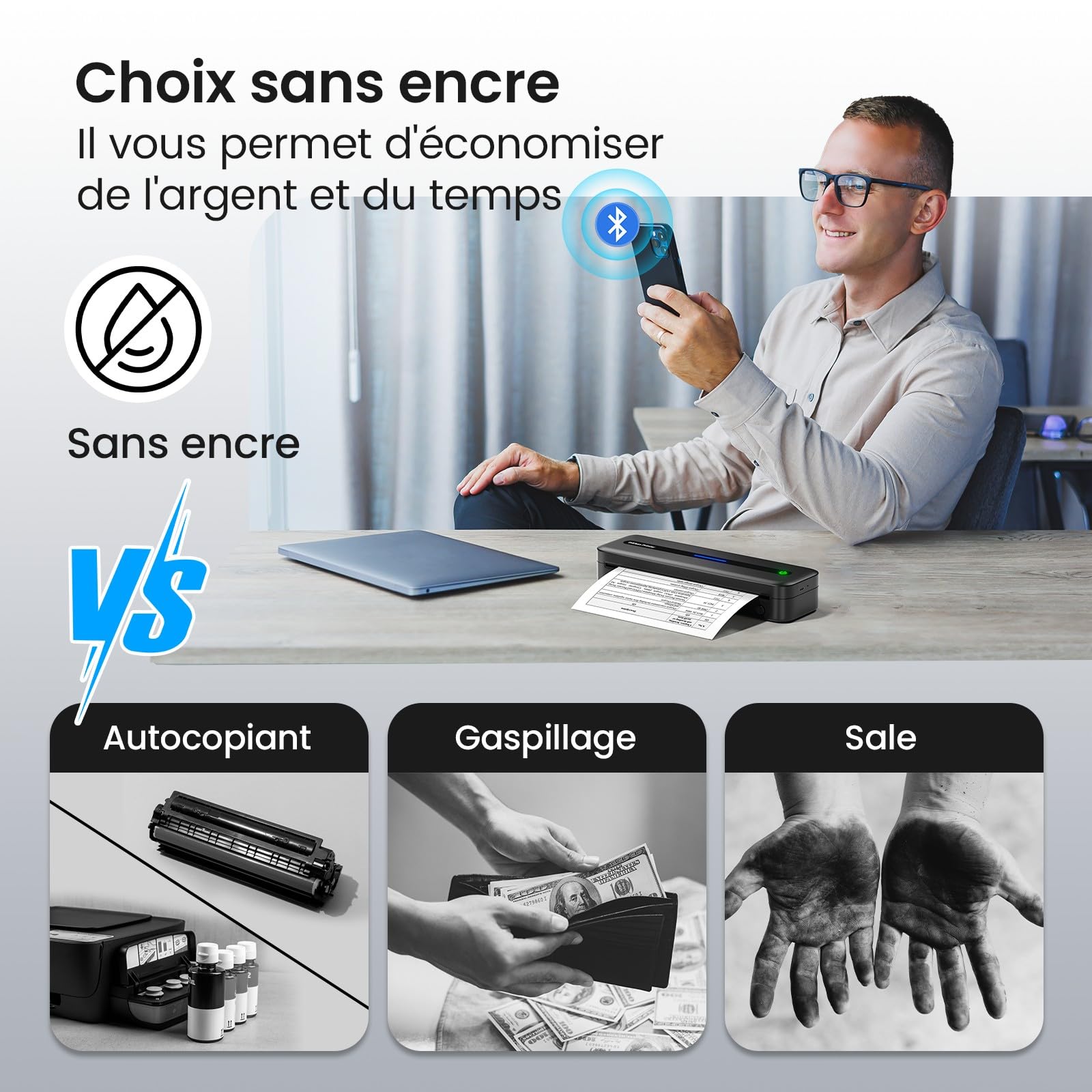 Itari M832 Imprimante Thermique A4 304dpi Portable avec 4 Rouleaux Papier