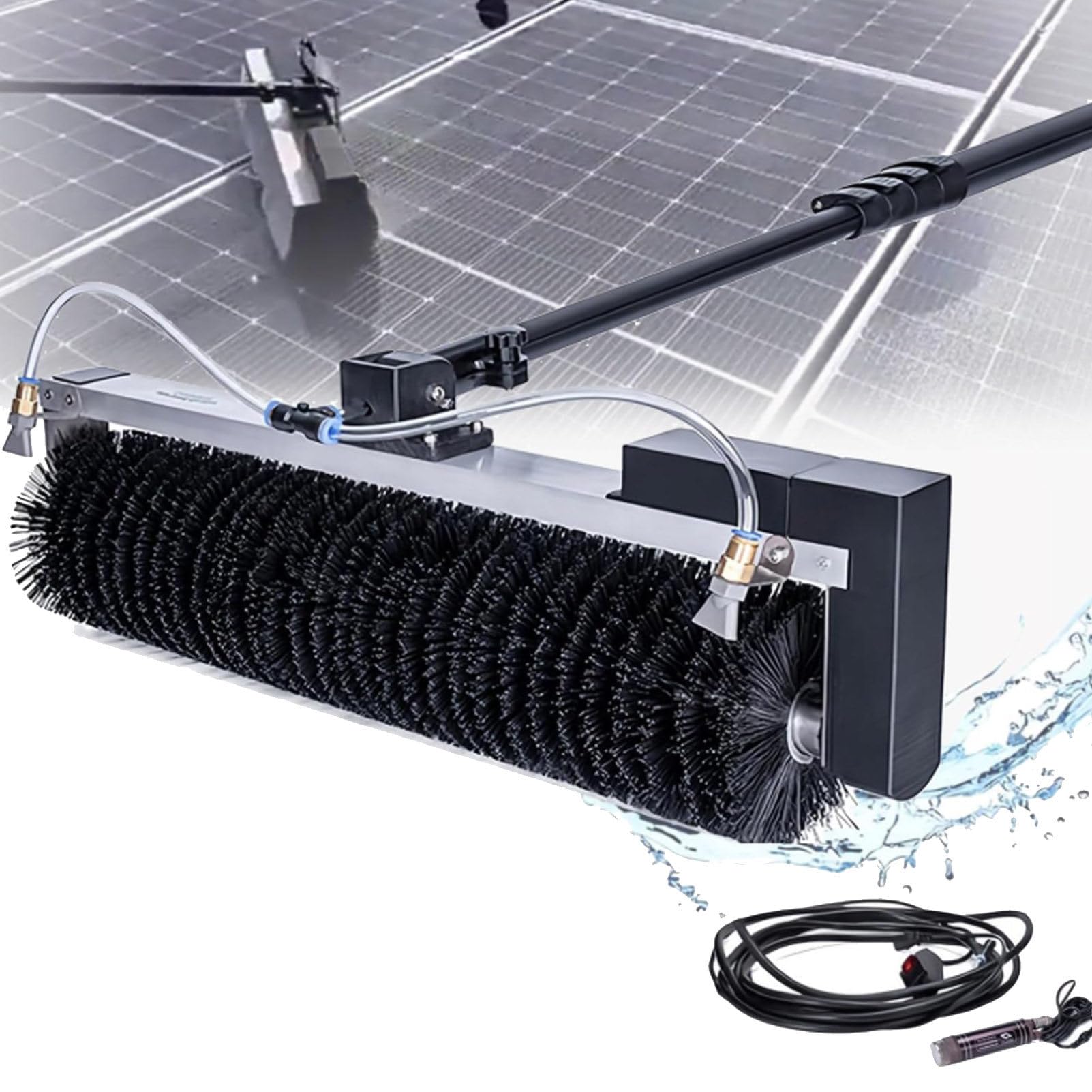 Electric Water Fed Rod, Roof Solar PV Panel Washing Brush, 60 cm Cleaning Width, Outdoor Telescopic Photovoltaic Cleaning Brush for Cleaning Stubborn Bird Droppings MainsElectricity-3.5m/11.4ft