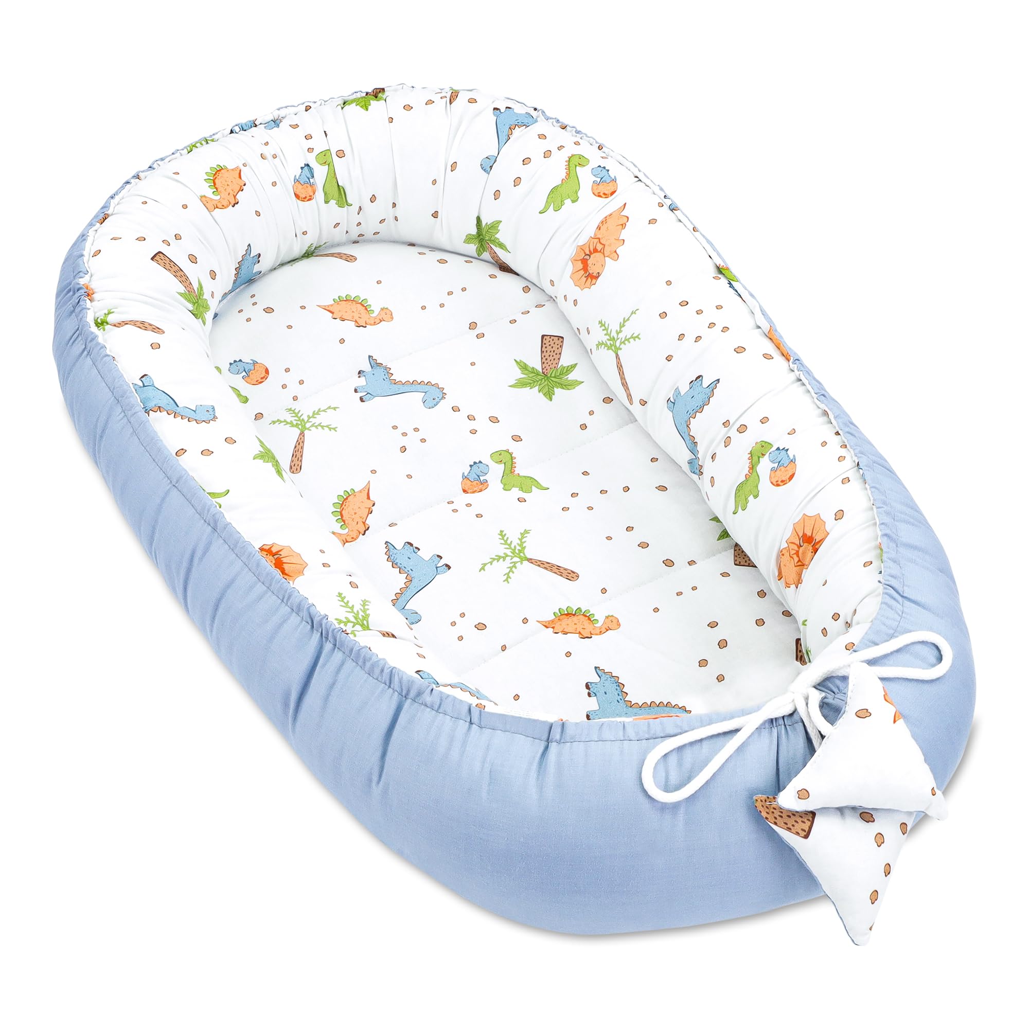 Riduttore lettino neonato - 90x50 cm baby nest trasportabile per neonati nido culla pod cocoonababy babynest antisoffoco Blu Di Dinosauro