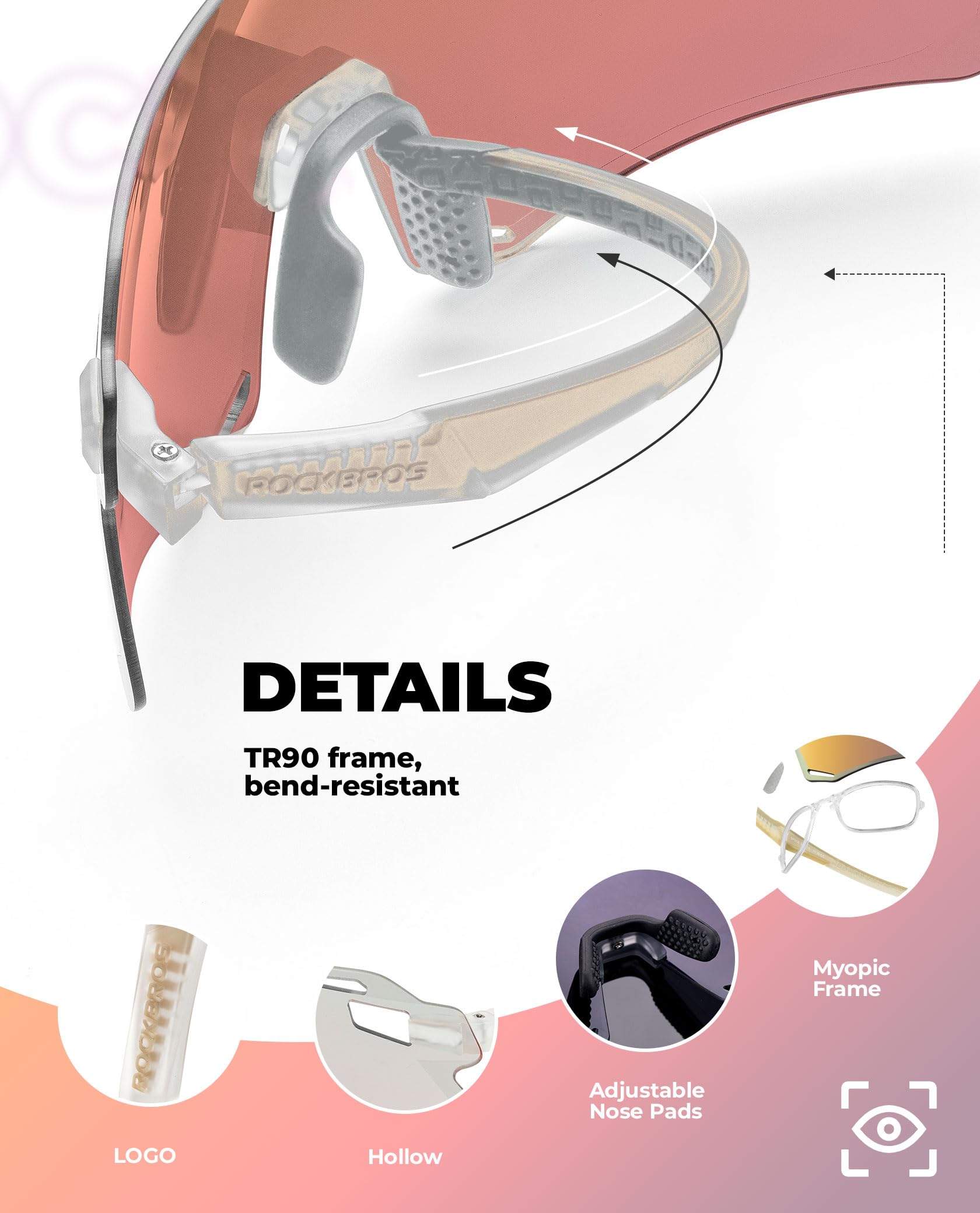 ROCKBROS Okulary Rowerowe TR90 Sportowe Okulary Przeciwsłoneczne do Uprawiania Sportów na Świeżym Powietrzu Kolarstwo MTB Wędkarstwo Bieganie Wiatroodporne Sportowe Okulary Przeciwsłoneczne Unisex