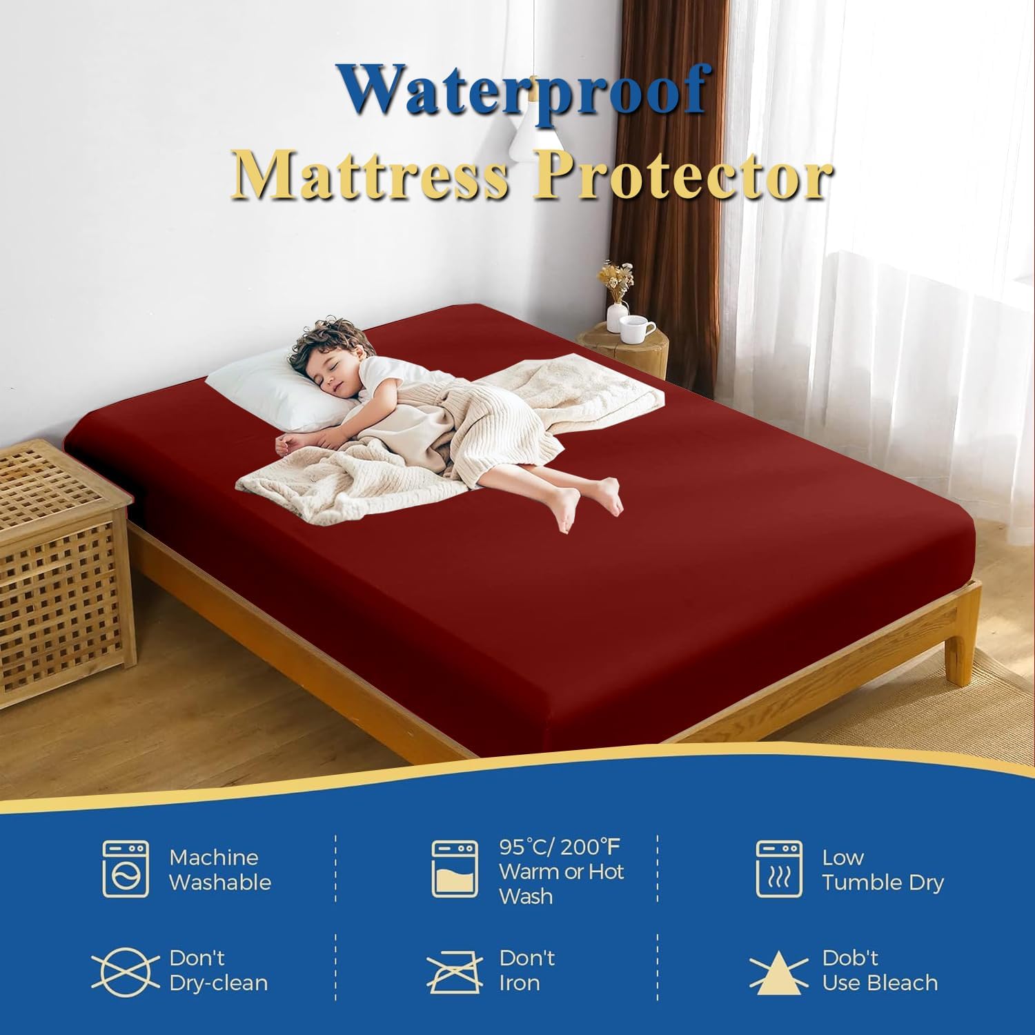 Mattress-Homes Waterproof King Size Mattress Protector - Fitted Sheet Machine Washable Terry Cotton Mattress Cover for Kids, Breathable Skin Friendly and Noiseless Burgundy