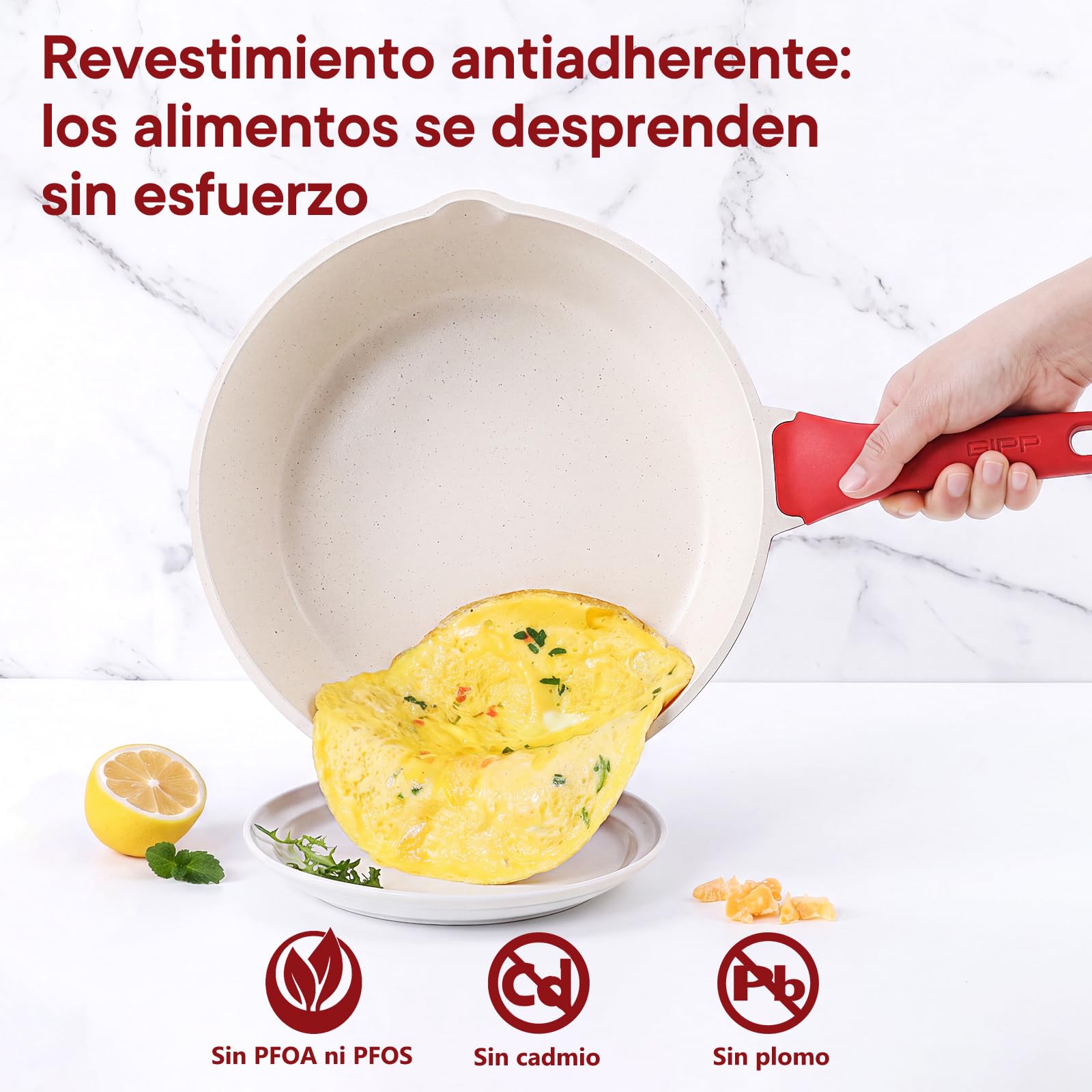 GiPP SartéN Antiadherente Con Tapa, SartéN Profunda De 30 Cm Y 5.1L, Sarté De CeráMica, Mango Que Se Mantiene FríO, SartN De InduccióN, Saludable Y No TóXica,Rojo