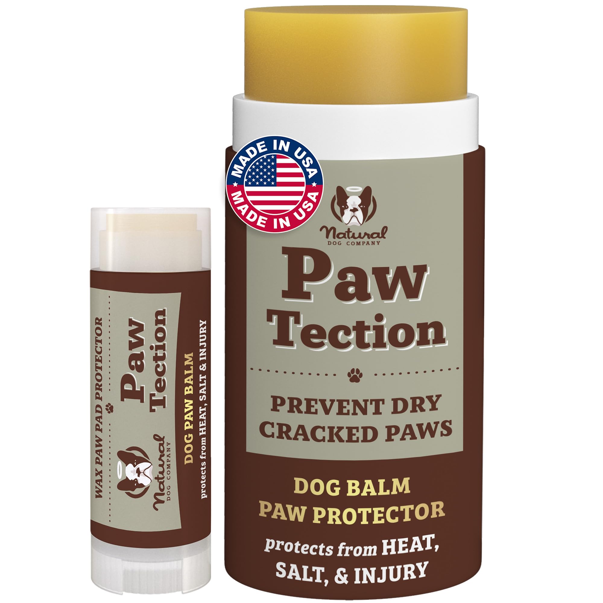 Natural Dog Company Paw Soother Balm & PawTection Stick Bundle for Dogs – Moisturizes, Heals & Protects Dry, Cracked Paws – Lick-Safe Dog Paw Balm Duo – 1 oz Tin + 0.15 oz Stick