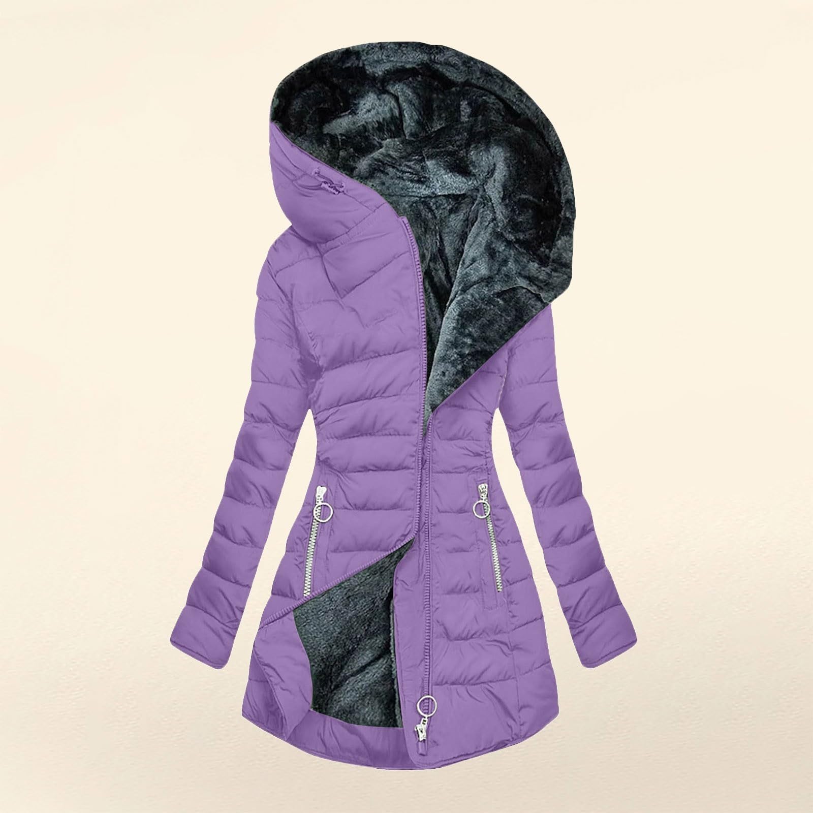 Dwevkeful Wintermantel Damen - Warm Gefüttert Steppjacke Lange Elegant Damenmantel Langarm Winter Parka Jacke mit Kapuze Winterparka Mantel Einfarbig Bequemes Sportjacke Winddicht Outdoorjacke