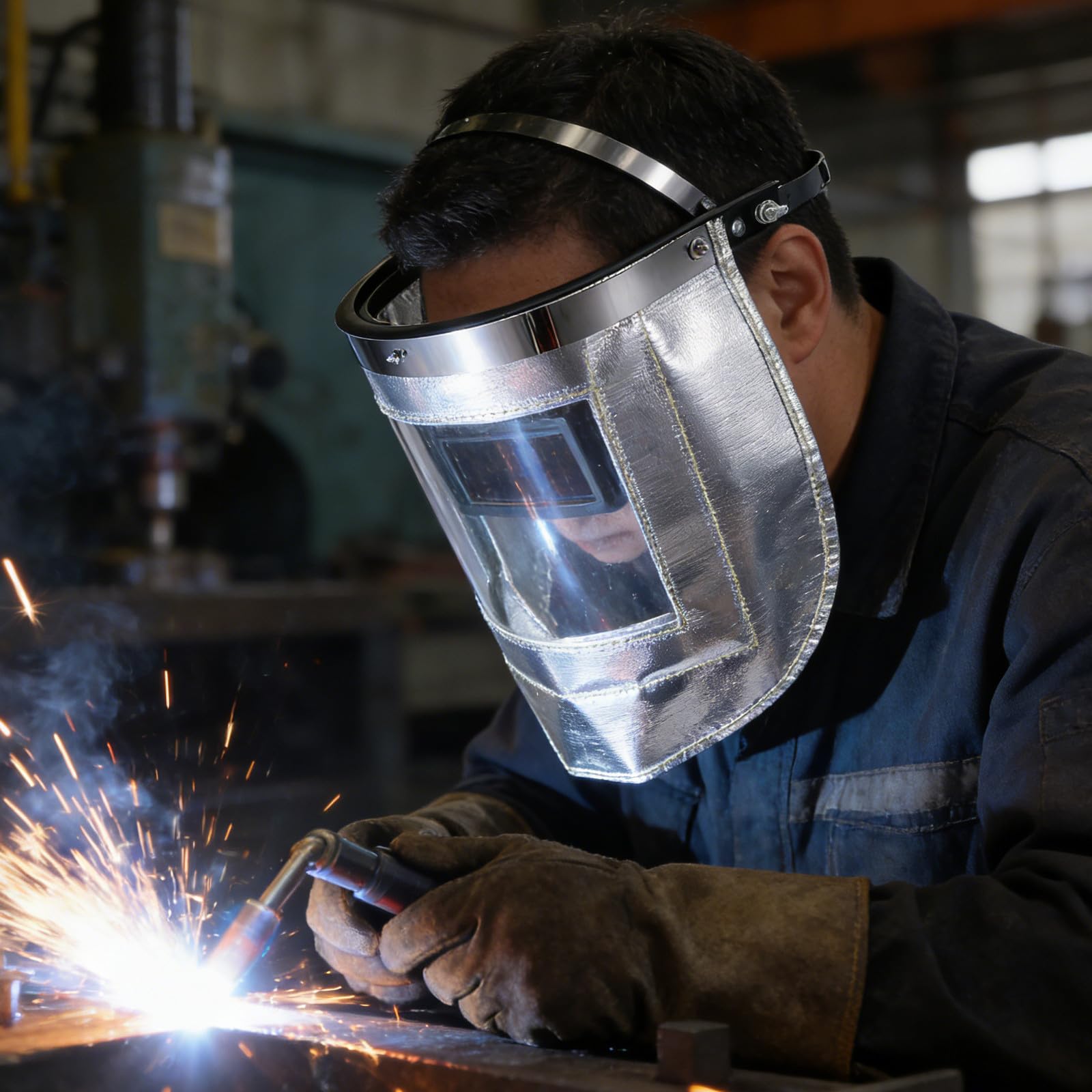 Schweißerschutzschild aus Aluminiumfolie mit Klarem Visier, Silber