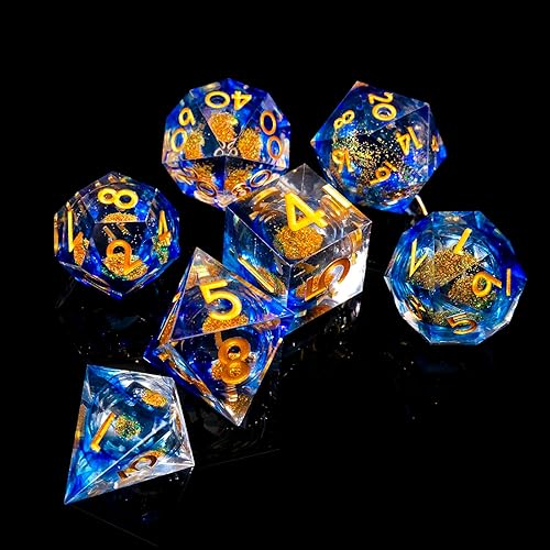 Miniatura 10 de Role dice Juego de dados DND de núcleo líquido, juego de dados de resina con bordes afilados para Calabozos y Dragones, 7 dados poliédricos RPG D&D,