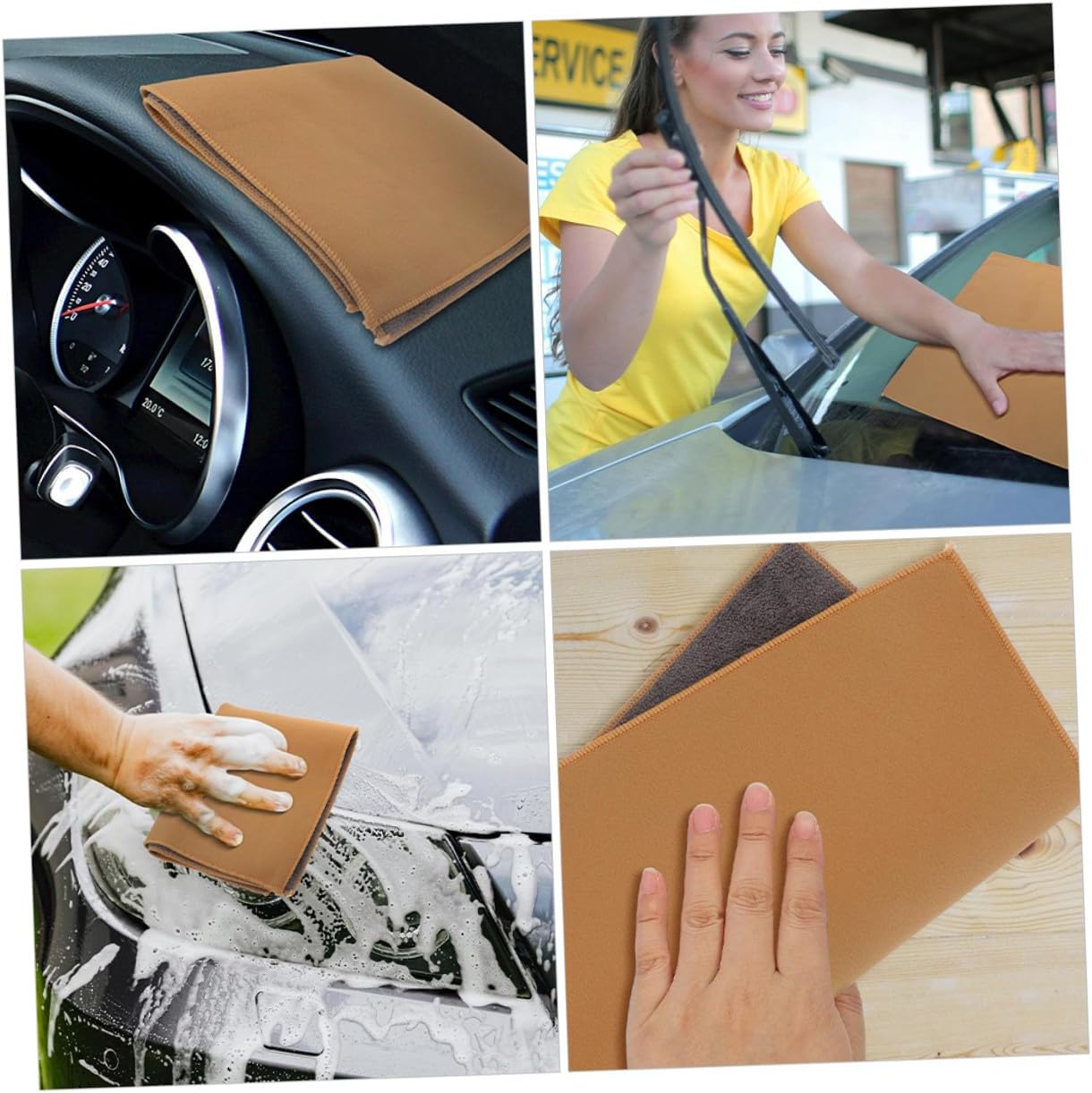 Double-Sided Microfiber Car Wash Towels, Thickened Absorbent Detailing Cloths 30x60cm, Grey-Beige Car Drying Towels for Interior and Exterior Cleaning