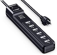 Amazon Basics 6-Outlet Surge Protector Power Strip, 2 USB Ports, 1000 Joules, 6ft Cord - Black