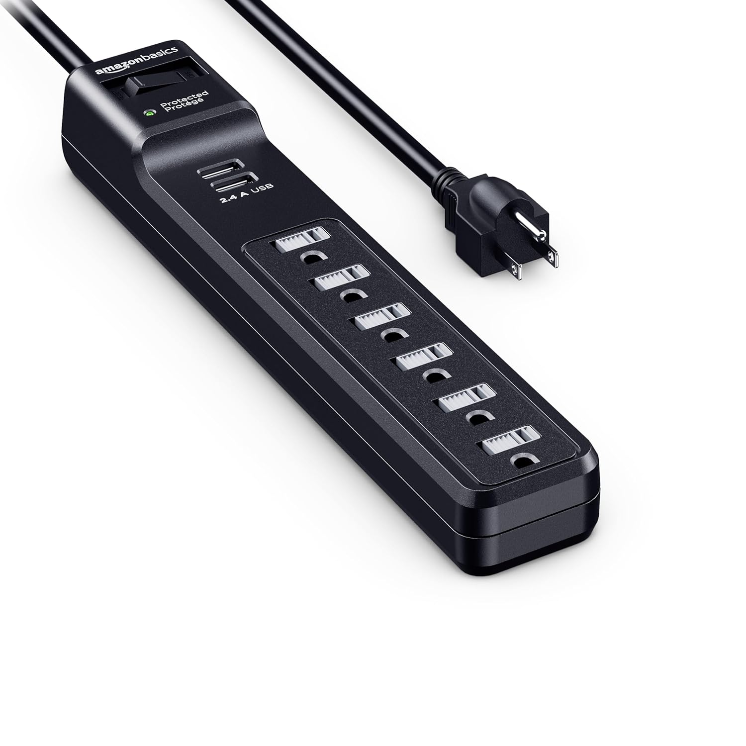 Amazon Basics Surge Protector Power Strip with 6 Outlets 2 USB Ports 1000 Joule 6-Foot Cord Length Black