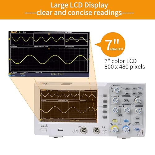 Miniatura 5 de OWON Osciloscopio de escritorio de 2 canales, ancho de banda de 100 MHZ, 1GSs, osciloscopio digital Super HD de 7 pulgadas, compatible con SCPI y