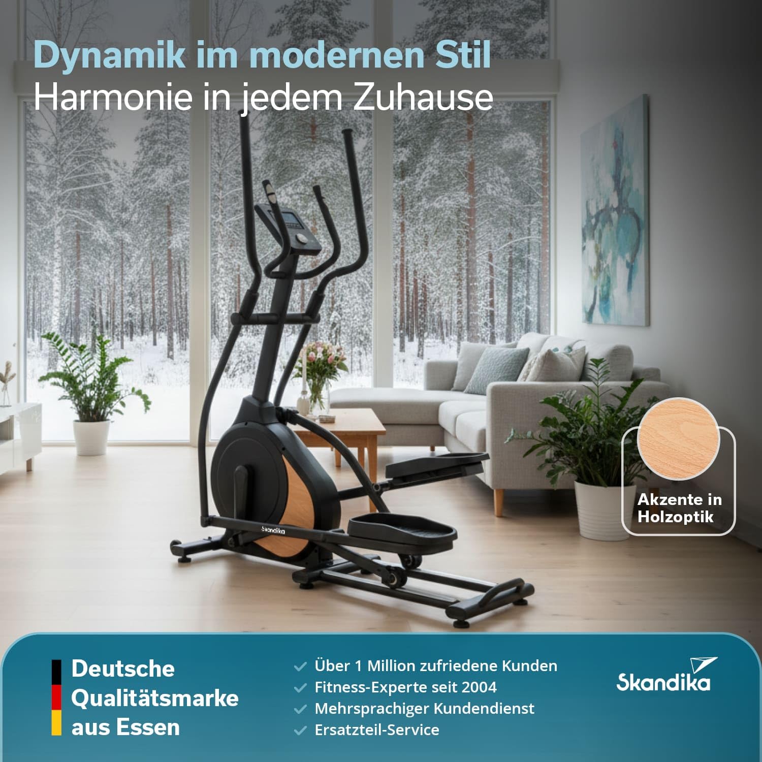 Skandika Vélo elliptique Carbon P18 | Vélo elliptique d'appartement, 32 Niveaux de résistance, 13 programmes, écran LCD, Compatible avec Kinomap, Max 135KG, vélo de Fitness