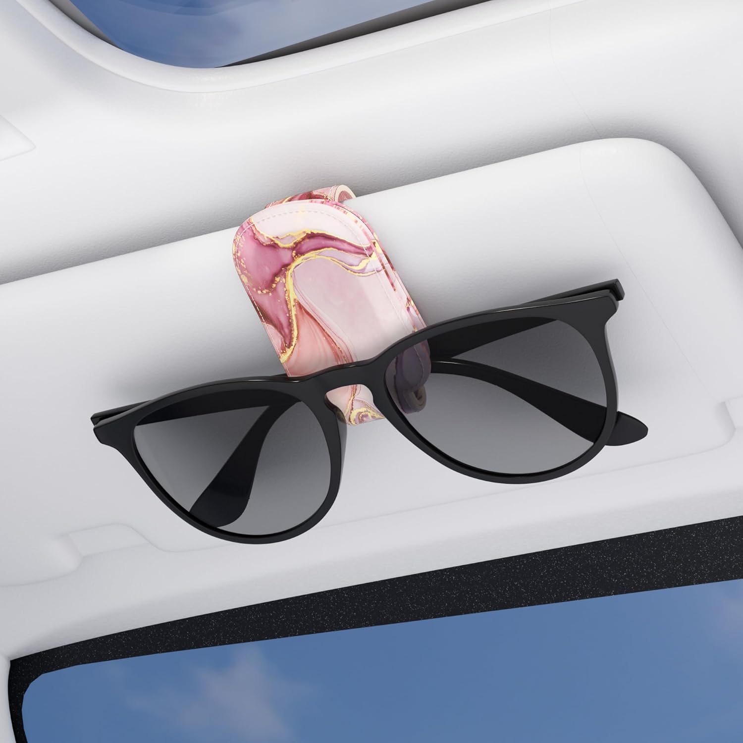 NPOOYI Sunglasses Holder for Car Visor, Leather Car Sunglass