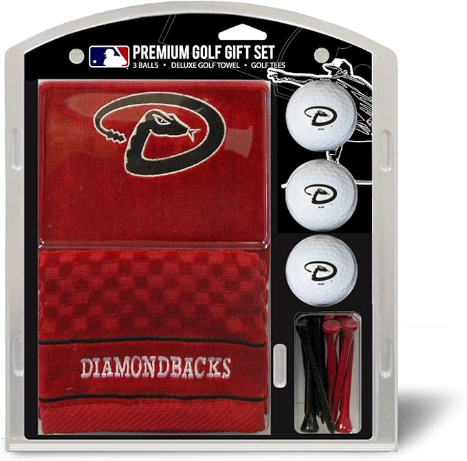 Team Golf MLB Gift Set Embroidered Golf Towel, 3 Golf Balls, and 14 Golf Tees 2-3/4" Regulation, Tri-Fold Towel 16" x 22" & 100% Cotton