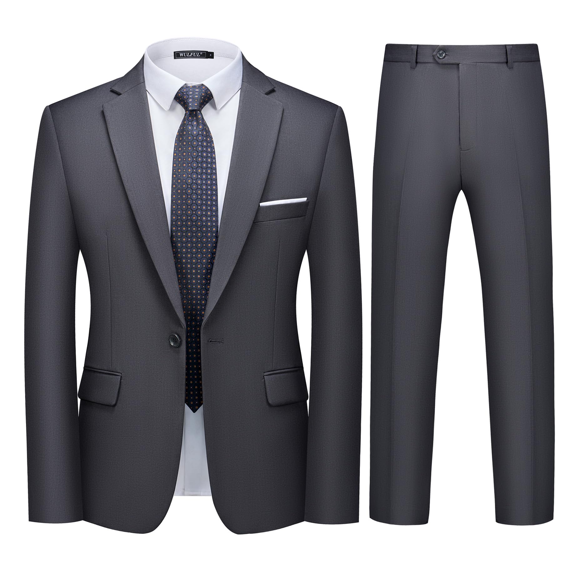 WULFUL Men's 2 Piece Slim Fit Suit Set One Button Blazer Jacket Pants Tuxedo Set for Party, Wedding and Business