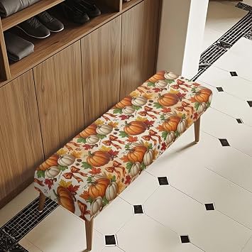 Fall Decor Bench Slipcover Pumpkin Print Dining Bench Seat Covers