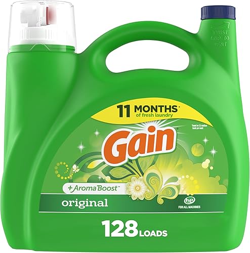 Gain + Aroma Boost Detergente líquido para ropa, aroma original, 128 cargas, 184 fl oz, compatible con HE
