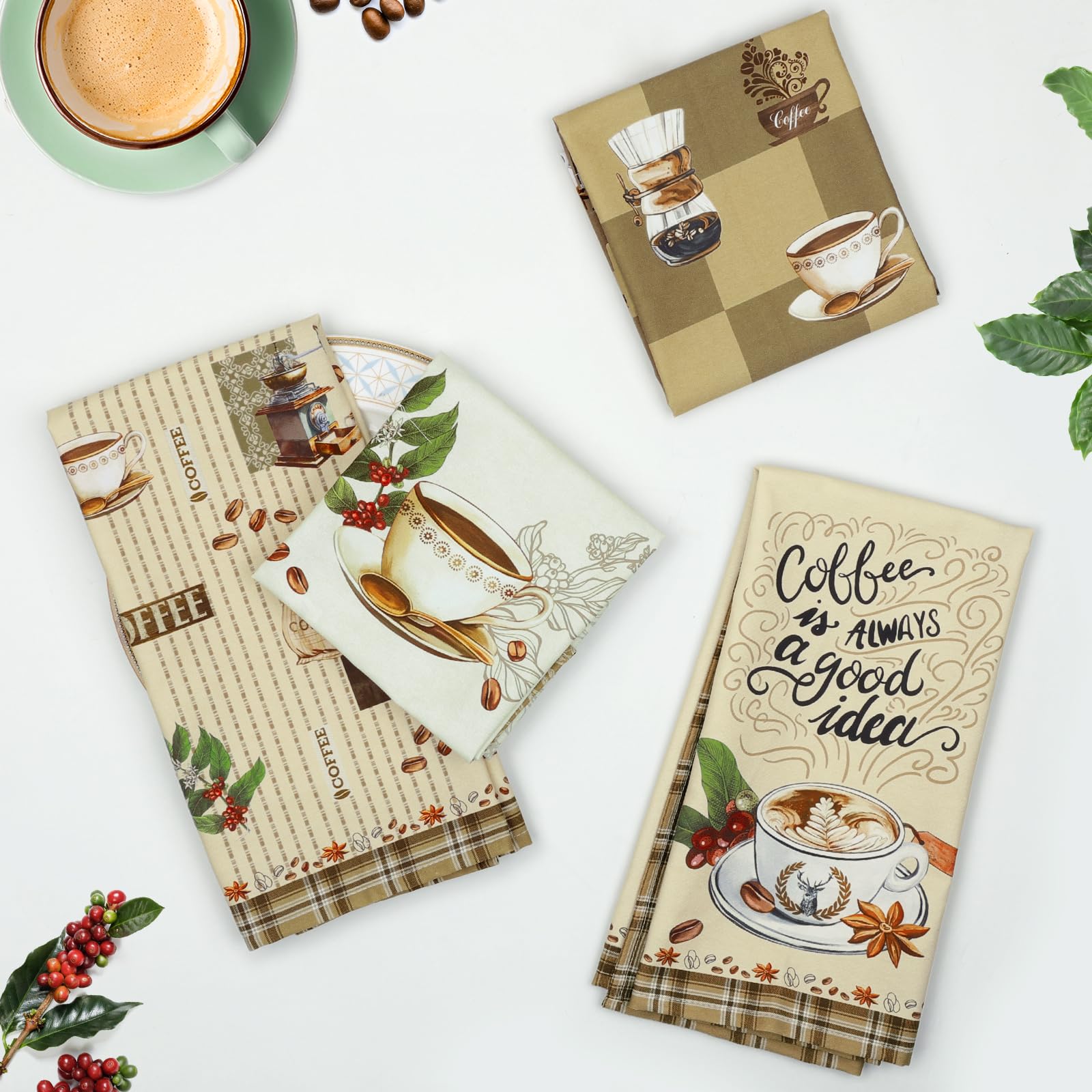 Strofinacci Da Cucina Set Di 4, Panni Da Cucina Multiuso In 100% Cotone Morbidi E Assorbenti Strofinacci Canovaccio Cucina Strofinacci Da Bar Per Decorazioni(48 x 70CM, Caffè)