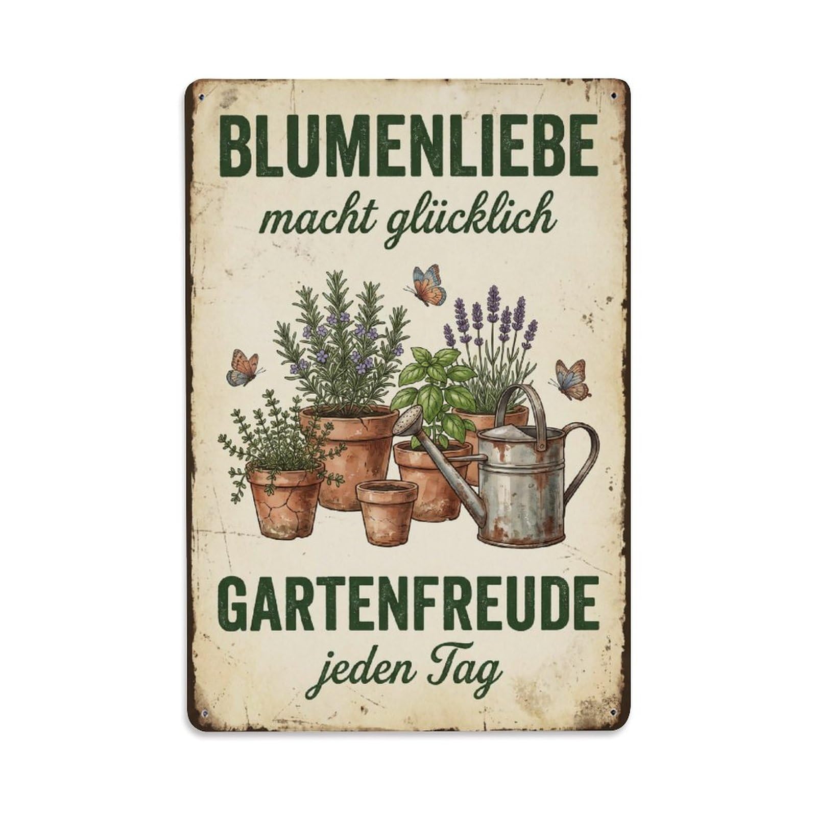 Vintage Funny Garden Flower Love Happy Rustic Gate Botanical Metal Tin Sign