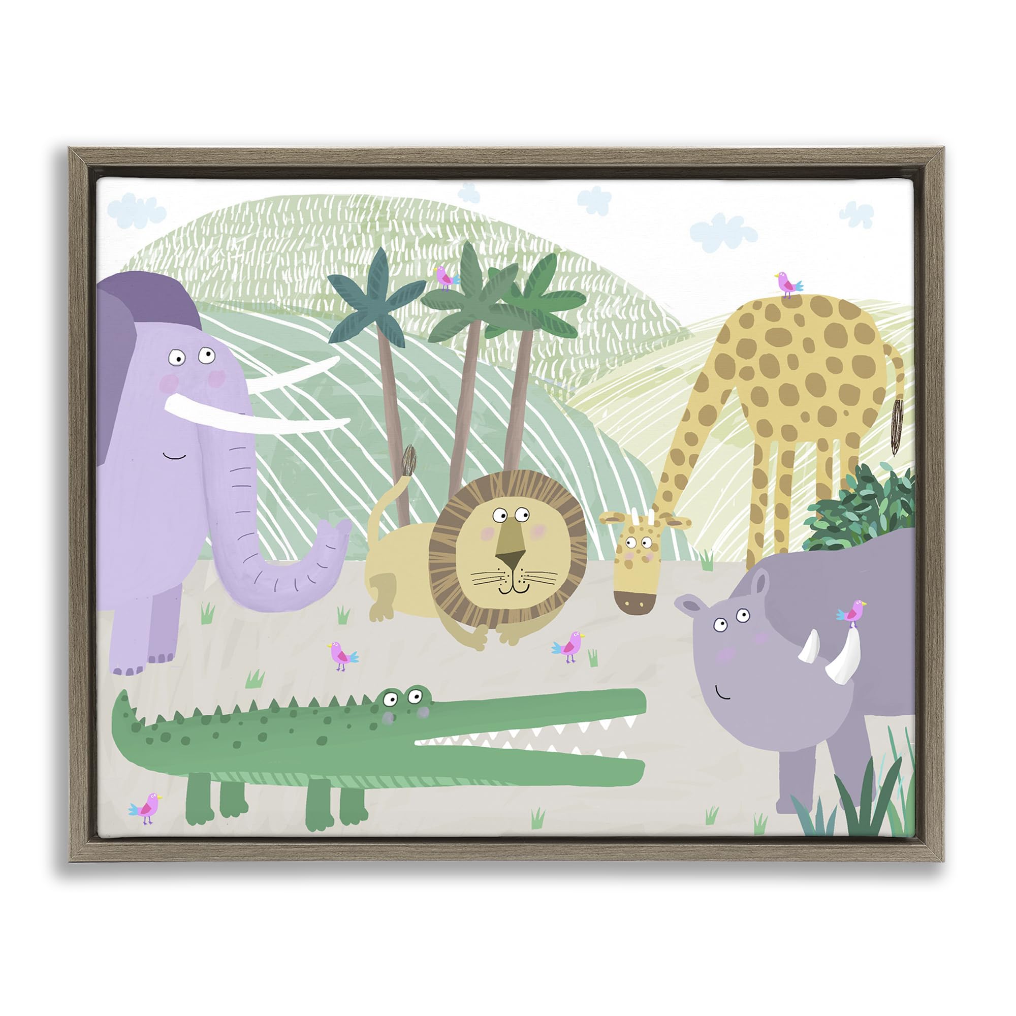 Stupell Industries 'Jungle Savannah Animals', Floating Frame Canvas Art, Brown, 21 x 17 Inches, Easy to Hang and Sturdy, Made in USA, by Carla Daly