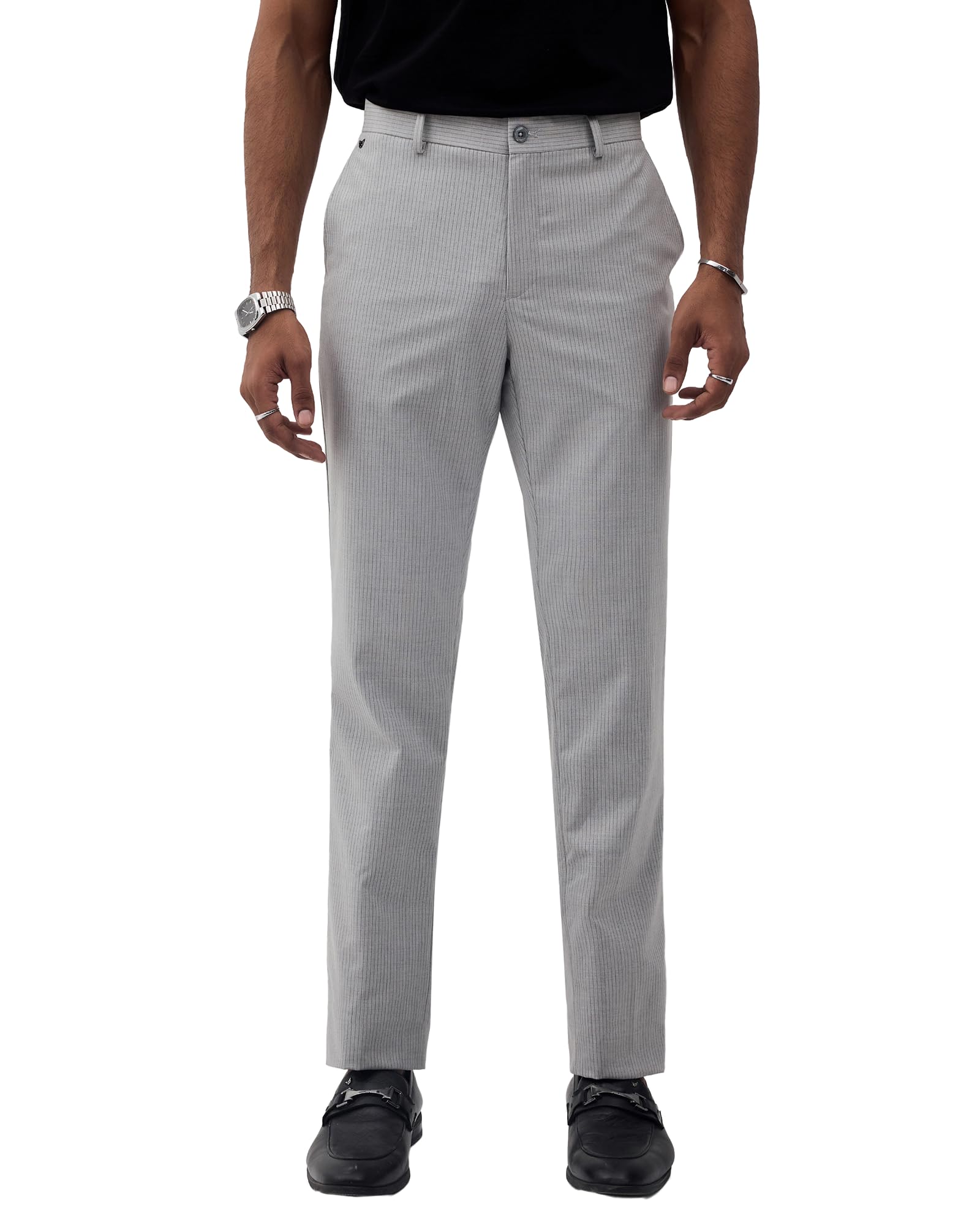 blackberrys Men Striped Super Slim Fit Formal Trouser |Stripe Pattern & Cross Pocket | Grey-picture-37