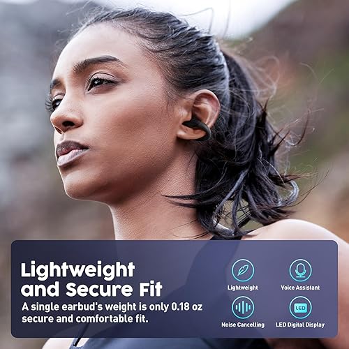 Miniatura 4 de Auriculares inalámbricos Bluetooth 5.3, auriculares ultra abiertos, auriculares de clip, auriculares deportivos con micrófono integrado con funda de